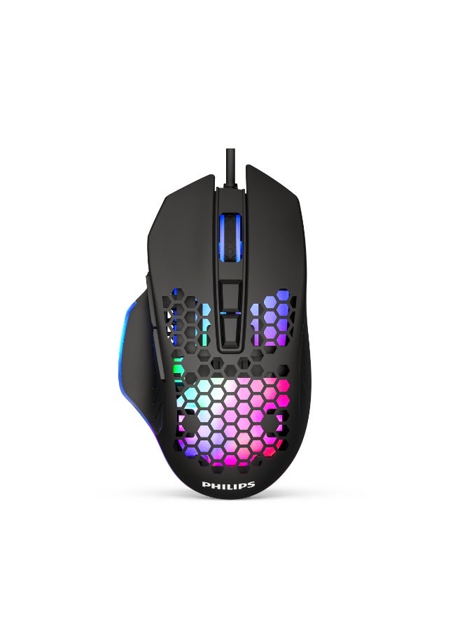 Philips Wired Gaming Mouse – 6400 DPI Optical Sensor, 9 Programmable Buttons, 7-Way RGB Lighting, 6600 FPS, High-Precision Ergonomic Design , Black - Image 1